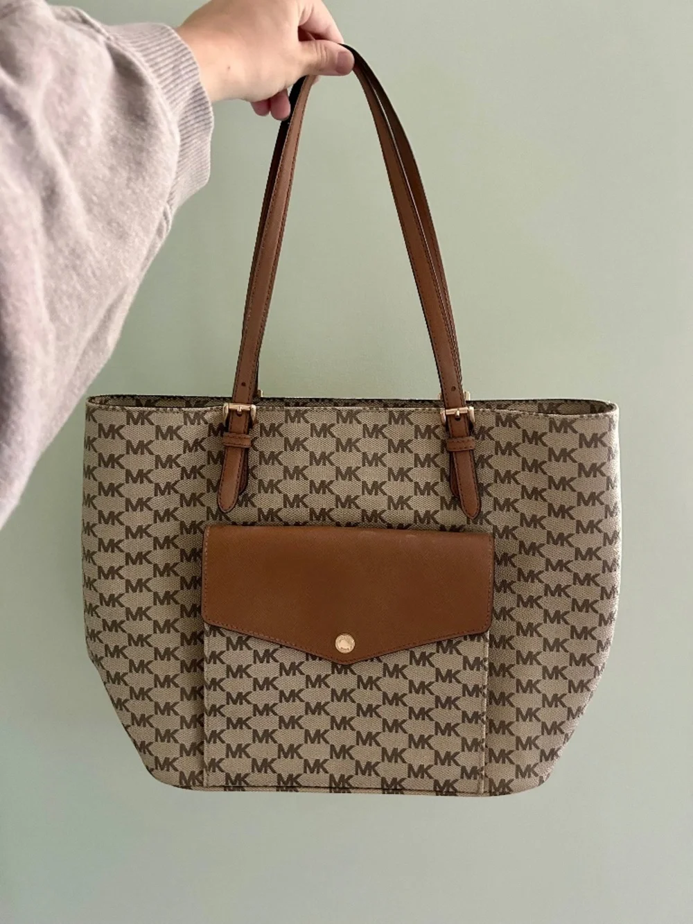 Michael Kors Jet Set Signature MK Monogram Tote – Brown/Tan